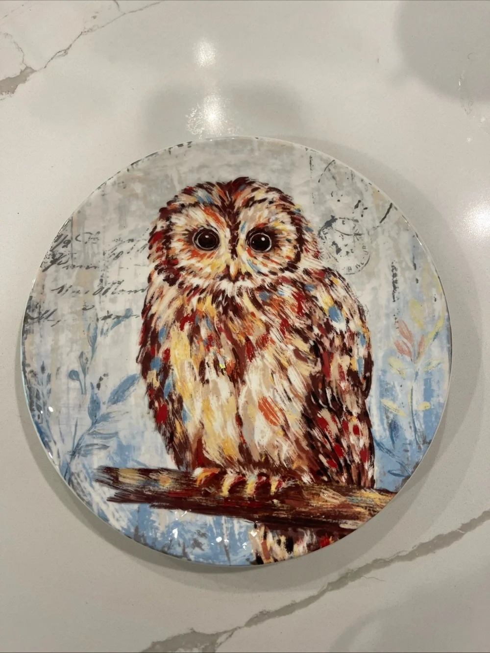 Pier 1 Multicolor Owl Decorative Wall Plate — Brown, Blue, Red, Cream